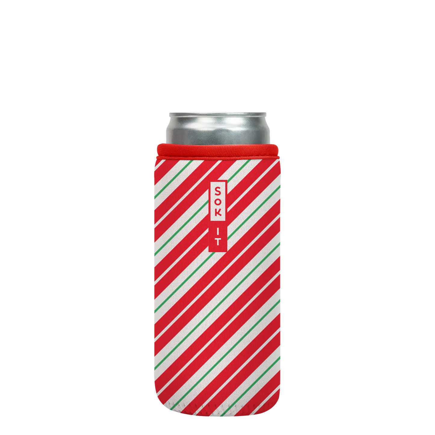 Sok-It CanSok - Candy Cane Stripes 12oz-Slim-Can 6.49 CanSok-Winter Holiday